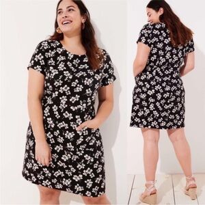 NWT Loft Magnolia Patch Pocket Short Sleeve Floral Dress Black Size 10